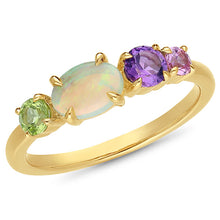 Load image into Gallery viewer, 9ct Yellow Gold Amethyst, White Opal, Peridot and Pink Sapphire Ring. MM2743A