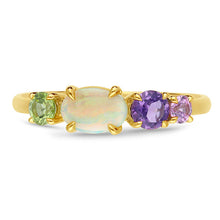 Load image into Gallery viewer, 9ct Yellow Gold Amethyst, White Opal, Peridot and Pink Sapphire Ring. MM2743A