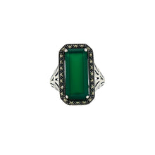 Load image into Gallery viewer, Sterling Silver Green Agate Marcasite Ring. AM18-1089GA