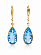 Load image into Gallery viewer, 9ct Yellow Gold Swiss Blue Topaz Teardrop Drop Earrings. GA-559