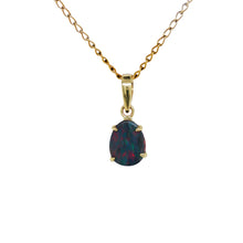 Load image into Gallery viewer, 9ct Yellow Gold Lightning Ridge Black Opal Pendant. GA-517