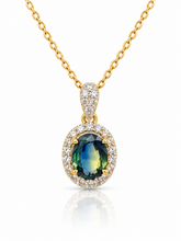 Load image into Gallery viewer, 18ct Yellow Gold Australian Sapphire and Diamond Pendant. GA-535