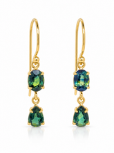 Load image into Gallery viewer, 9ct Yellow Gold Australian Sapphire Double Drop Earrings. GA-540