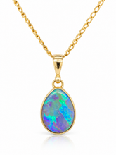 Load image into Gallery viewer, 9ct Yellow Gold Lightning Ridge Solid Black Opal Pendant. GA-545