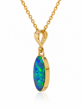 Load image into Gallery viewer, 9ct Yellow Gold Lightning Ridge Solid Black Opal Pendant. GA-546