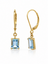 Load image into Gallery viewer, 9ct Yellow Gold Aquamarine Emerald-Cut Drop Earrings. GA557