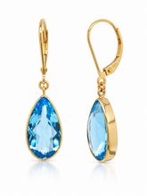Load image into Gallery viewer, 9ct Yellow Gold Swiss Blue Topaz Teardrop Drop Earrings. GA-559