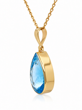 Load image into Gallery viewer, 9ct Yellow Gold Swiss Blue Topaz Teardrop Pendant. GA-560