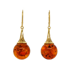 Load image into Gallery viewer, Gold Plated Sterling Silver Baltic Amber Earrings. HEN108