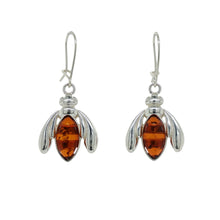 Load image into Gallery viewer, Sterling Silver Baltic Amber Bee Earrings. HEN109