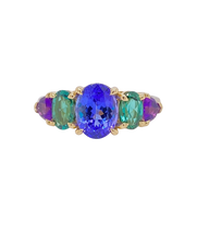 Load image into Gallery viewer, 9ct Yellow Gold Tanzanite Amethyst and Teal Tourmaline Ring. S7762