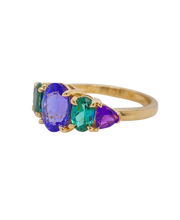 Load image into Gallery viewer, 9ct Yellow Gold Tanzanite Amethyst and Teal Tourmaline Ring. S7762