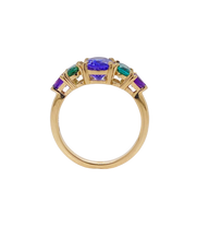 Load image into Gallery viewer, 9ct Yellow Gold Tanzanite Amethyst and Teal Tourmaline Ring. S7762