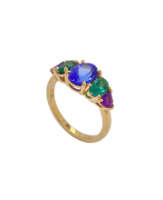 Load image into Gallery viewer, 9ct Yellow Gold Tanzanite Amethyst and Teal Tourmaline Ring. S7762