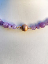 Load image into Gallery viewer, Sterling Silver Gold Plated Safety Ball Catch Kunzite & Lavender Amethyst Beaded Necklace. J18