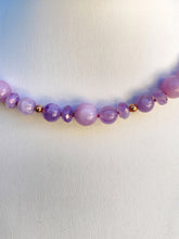 Load image into Gallery viewer, Sterling Silver Gold Plated Safety Ball Catch Kunzite & Lavender Amethyst Beaded Necklace. J18