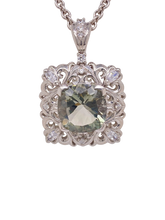 Load image into Gallery viewer, Sterling Silver Prasiolite and Cubic Zirconia Pendant. HIM7