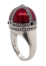 Load image into Gallery viewer, Sterling Silver Marcasite Red Enamel Poison Ring. 18-240R