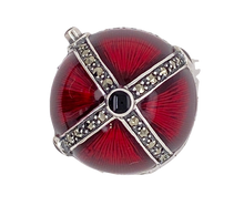 Load image into Gallery viewer, Sterling Silver Marcasite Red Enamel Poison Ring. 18-240R