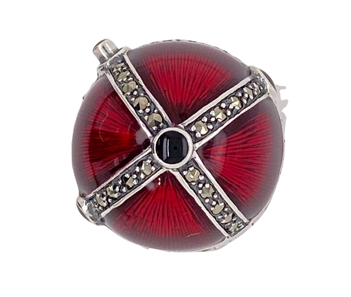 Silver ring with online dark red enamel