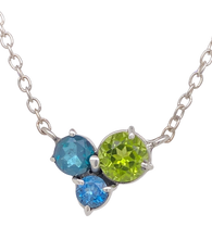 Load image into Gallery viewer, Sterling Silver Peridot  Green and Blue Topaz Trio Necklace.