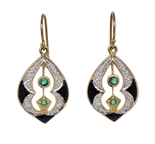 Load image into Gallery viewer, 9Ct Yellow Gold Emerald Diamond and Onyx Earrings. CH14
