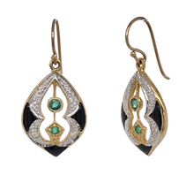 Load image into Gallery viewer, 9Ct Yellow Gold Emerald Diamond and Onyx Earrings. CH14
