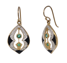 Load image into Gallery viewer, 9Ct Yellow Gold Emerald Diamond and Onyx Earrings. CH14