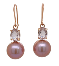 Load image into Gallery viewer, 9Ct Rose Gold Freshwater Pearl and Morganite Earrings. J331
