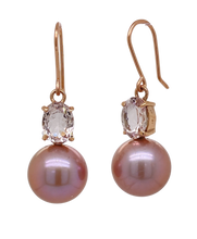 Load image into Gallery viewer, 9Ct Rose Gold Freshwater Pearl and Morganite Earrings. J331
