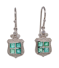Load image into Gallery viewer, 9Ct White Gold Emerald and Diamond Earrings. CH15
