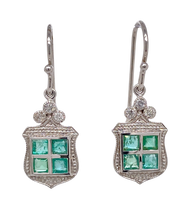Load image into Gallery viewer, 9Ct White Gold Emerald and Diamond Earrings. CH15