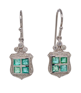 9Ct White Gold Emerald and Diamond Earrings. CH15