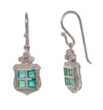 Load image into Gallery viewer, 9Ct White Gold Emerald and Diamond Earrings. CH15
