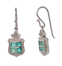 Load image into Gallery viewer, 9Ct White Gold Emerald and Diamond Earrings. CH15