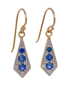 9Ct Yellow Gold Sapphire and Diamond Earrings. CH17