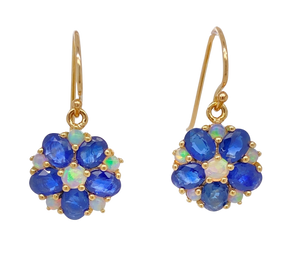 9Ct Yellow Gold Sapphire and Opal Earrings. CH9