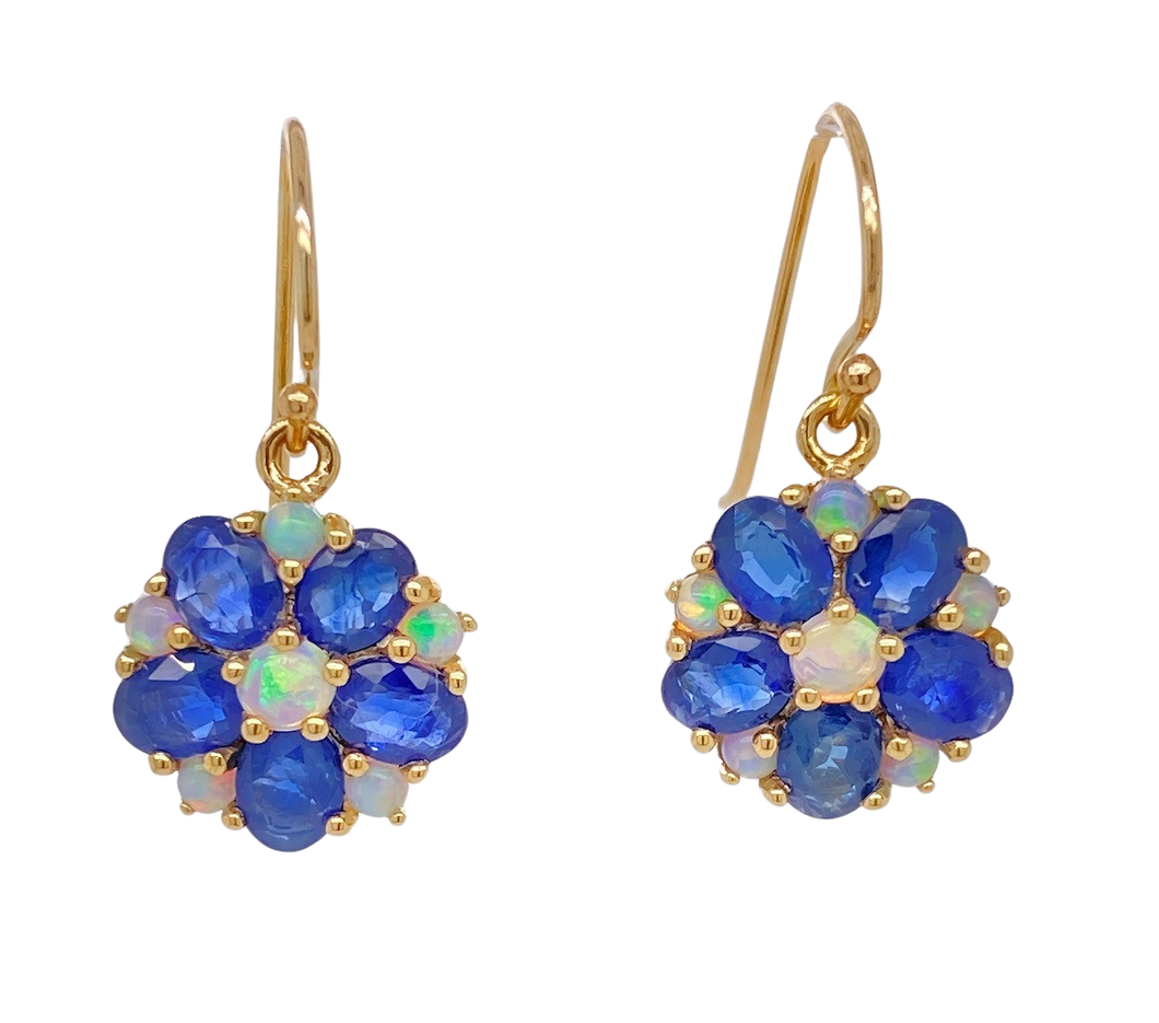9Ct Yellow Gold Sapphire and Opal Earrings. CH9