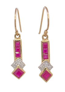9Ct Yellow Gold Diamond and Ruby Earrings. CH20