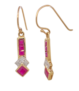 9Ct Yellow Gold Diamond and Ruby Earrings. CH20