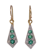 Load image into Gallery viewer, 9Ct Yellow Gold Diamond and Emerald Earrings. CH16
