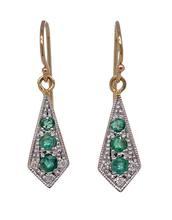 Load image into Gallery viewer, 9Ct Yellow Gold Diamond and Emerald Earrings. CH16