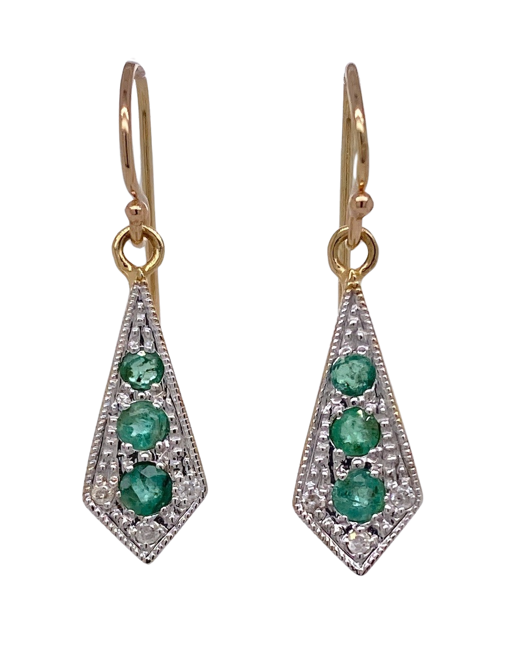 9Ct Yellow Gold Diamond and Emerald Earrings. CH16