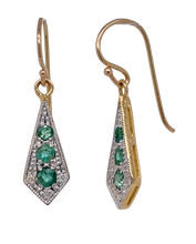 Load image into Gallery viewer, 9Ct Yellow Gold Diamond and Emerald Earrings. CH16
