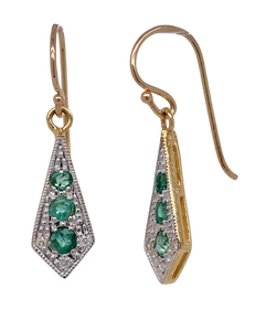 9Ct Yellow Gold Diamond and Emerald Earrings. CH16