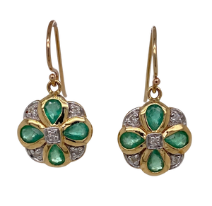 9Ct Yellow Gold Emerald and Diamond Earrings. CH18