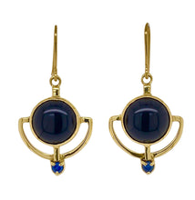Load image into Gallery viewer, 9ct Yellow Gold Onyx and Sapphire Plymouth Earrings. J517GS