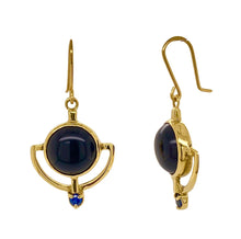 Load image into Gallery viewer, 9ct Yellow Gold Onyx and Sapphire Plymouth Earrings. J517GS