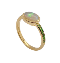Load image into Gallery viewer, 9ct Yellow Gold Opal and Tsavorite Ring. MM2776A