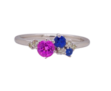 Load image into Gallery viewer, 9ct White Gold Ceylon Sapphire, Pink Sapphire and Diamond Ring. MM987